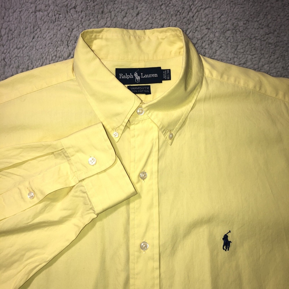 Vintage Ralph Lauren Yarmouth Mens 16‎ -34 Button Down Shirt Yellow Long Sleeve